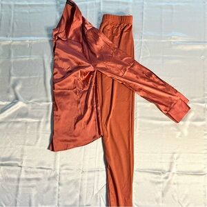 Rust/Salmon Colored Button Down And Leggings Set SZ S